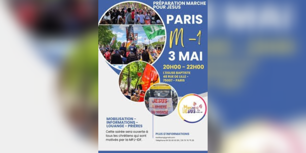D-30, ci vediamo domani alla Chiesa Battista nel settimo arrondissement di Parigi per prepararci bene alla Marcia di Gesù 2023